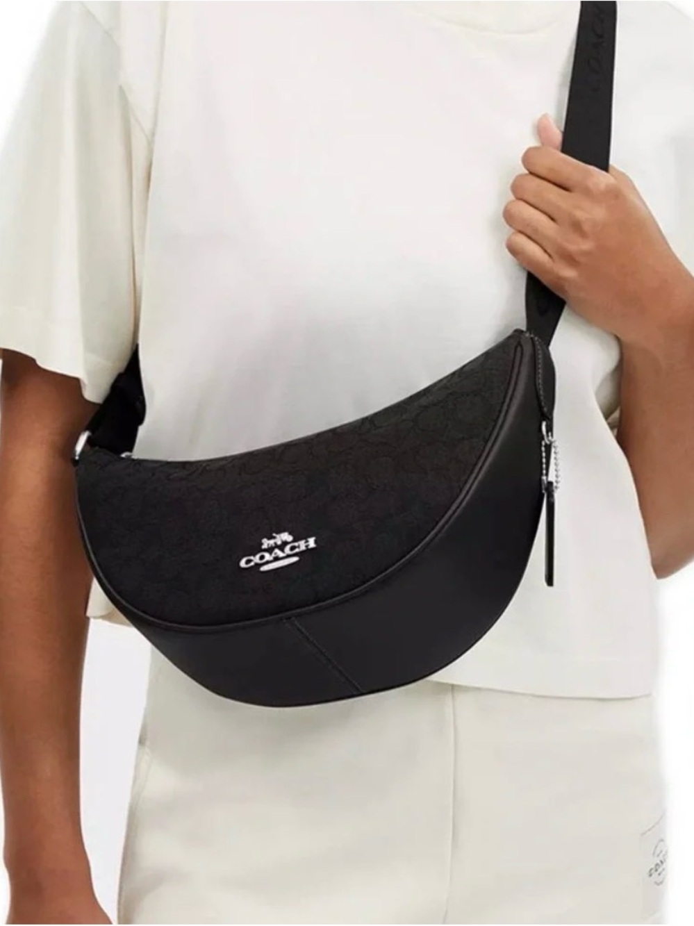 Coach Black pace Crescent Signature Canvas and Leather